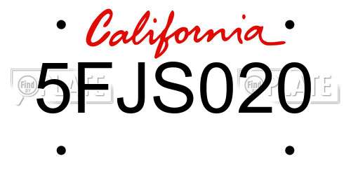 5FJS020 California License Plate