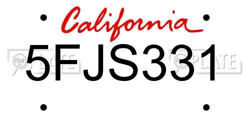 5FJS331 California License Plate