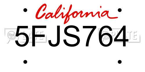 5FJS764 California License Plate