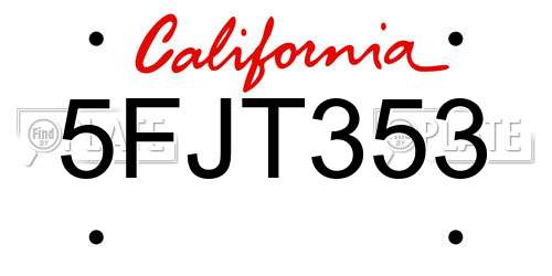 5FJT353 California License Plate