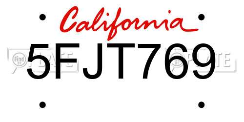 5FJT769 California License Plate