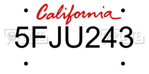 5FJU243 California License Plate
