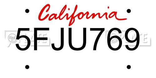 5FJU769 California License Plate