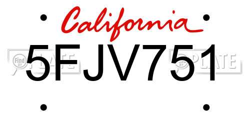 5FJV751 California License Plate