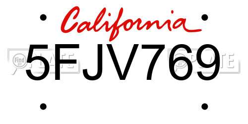 5FJV769 California License Plate