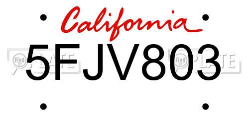 5FJV803 California License Plate