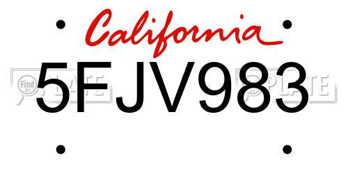 5FJV983 California License Plate