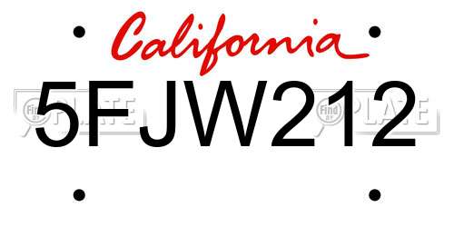 5FJW212 California License Plate