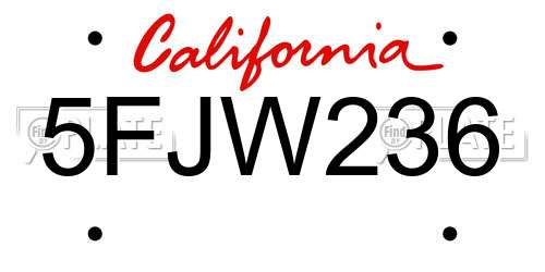 5FJW236 California License Plate