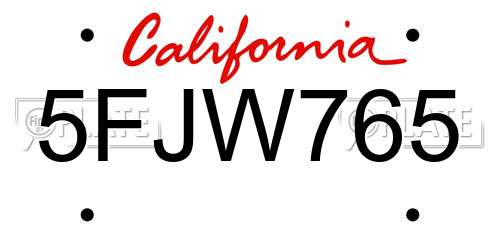 5FJW765 California License Plate