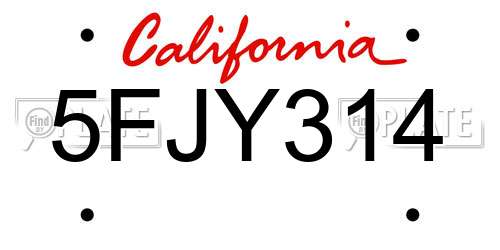 5FJY314 California License Plate