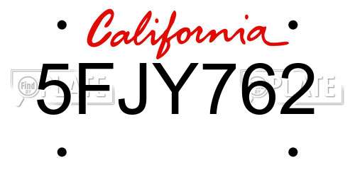5FJY762 California License Plate