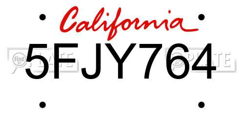 5FJY764 California License Plate