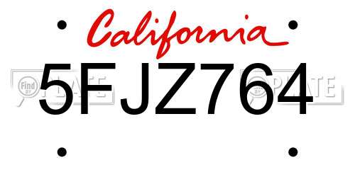 5FJZ764 California License Plate