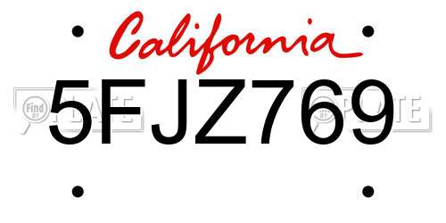 5FJZ769 California License Plate