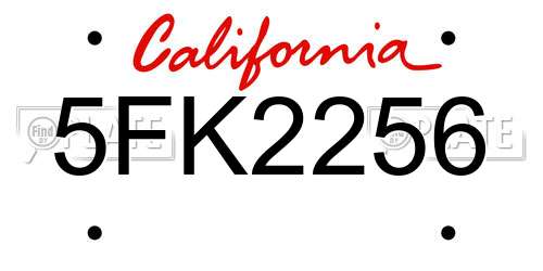 5FK2256 California License Plate