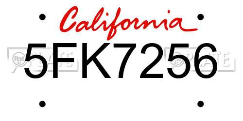 5FK7256 California License Plate
