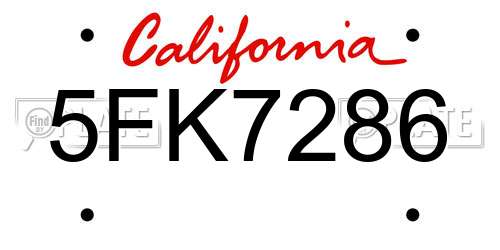 5FK7286 California License Plate