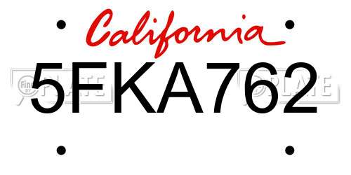 5FKA762 California License Plate
