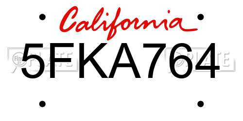 5FKA764 California License Plate