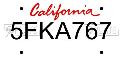 5FKA767 California License Plate