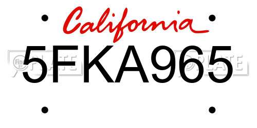 5FKA965 California License Plate