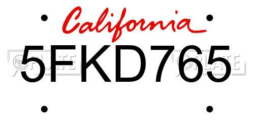 5FKD765 California License Plate