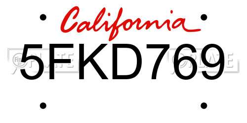 5FKD769 California License Plate