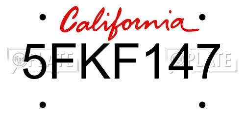 5FKF147 California License Plate