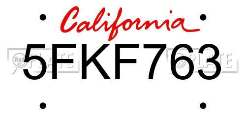 5FKF763 California License Plate