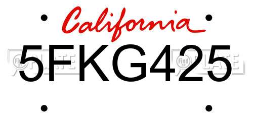 5FKG425 California License Plate