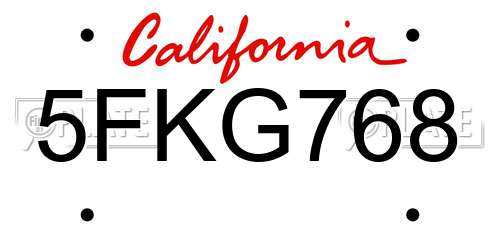 5FKG768 California License Plate