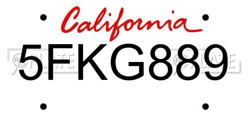 5FKG889 California License Plate