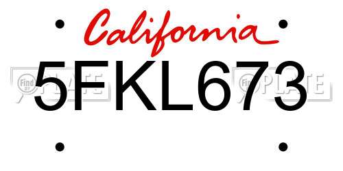 5FKL673 California License Plate