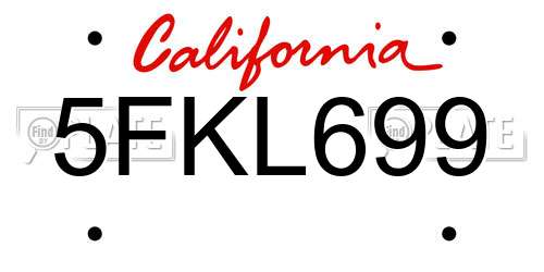 5FKL699 California License Plate
