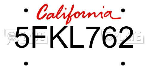 5FKL762 California License Plate