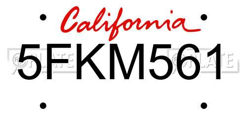 5FKM561 California License Plate