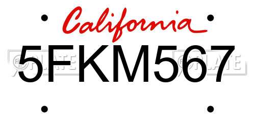 5FKM567 California License Plate