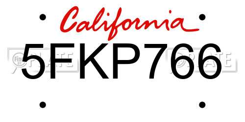5FKP766 California License Plate