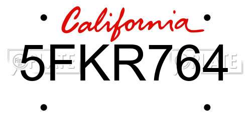 5FKR764 California License Plate