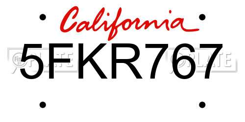 5FKR767 California License Plate