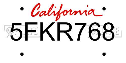 5FKR768 California License Plate