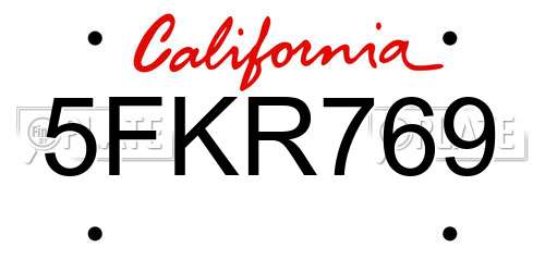 5FKR769 California License Plate