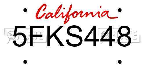 5FKS448 California License Plate