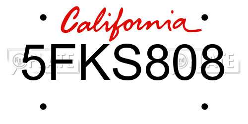 5FKS808 California License Plate