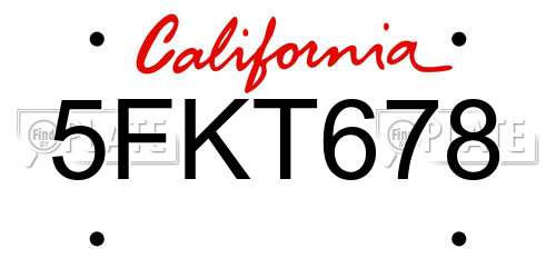 5FKT678 California License Plate