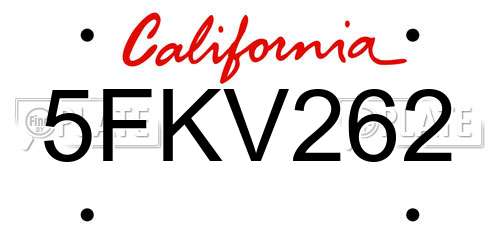 5FKV262 California License Plate