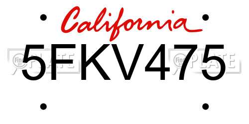 5FKV475 California License Plate