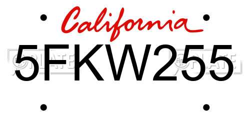 5FKW255 California License Plate