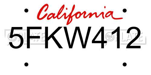 5FKW412 California License Plate